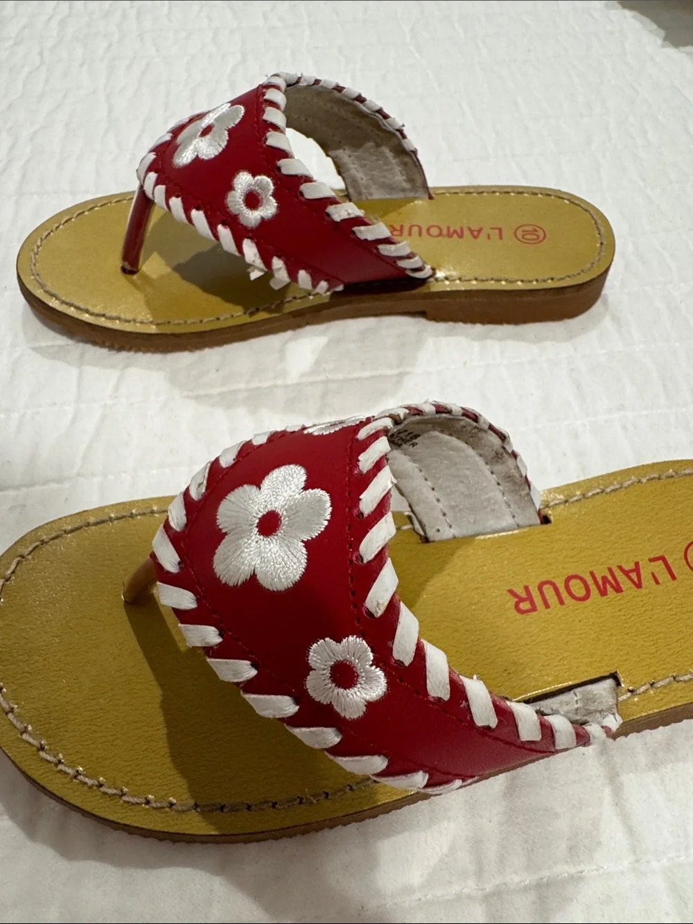 L'Amour Red and White Floral Girls' Sandals